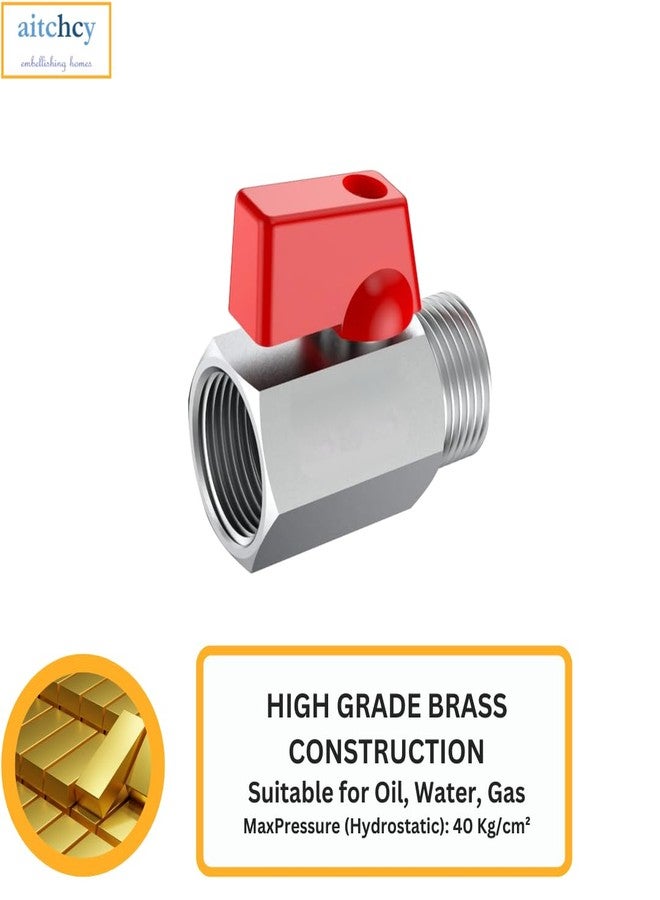 Aitchcy Forged Brass Mini Ball Valve 1/2" (BSP) Male & Female Ends | Shut Off Switch 1/2 Inch (BSP) Npt Male-Female Thread For Water Treatment | Plumbing Solutions | Irrigation | Industrial (1Pc) - Image 5